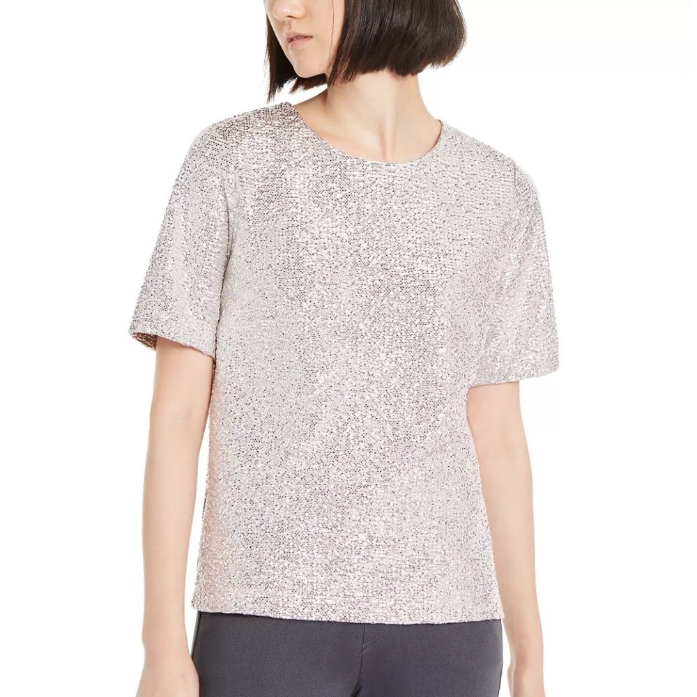 Monteau Los Angeles Silver Sparkle Petite Blouse - Size Small